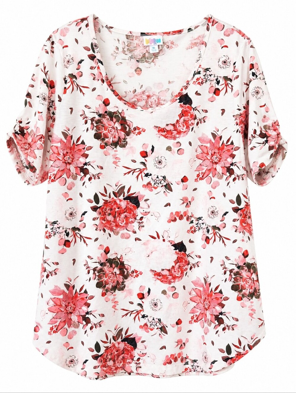 LuLaRoe Pink Red White Floral Morgan Short Sleeve Size XL